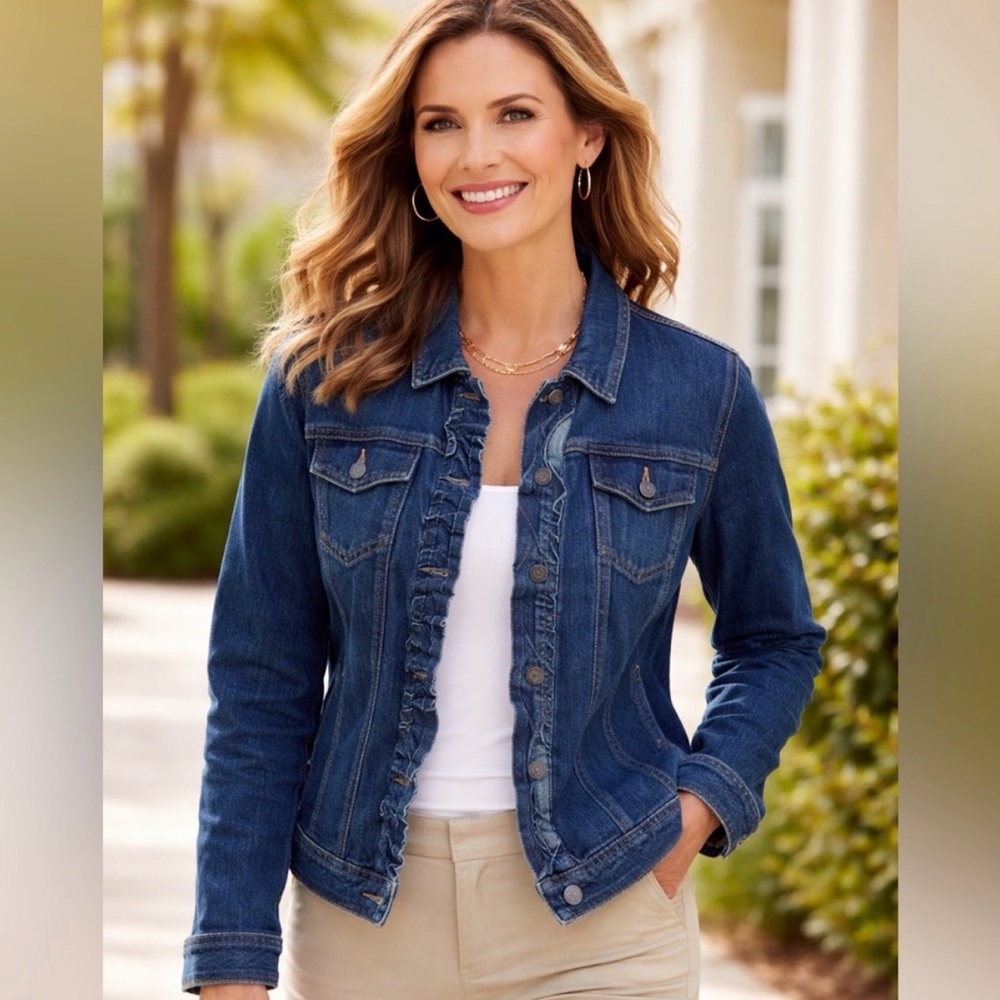 Talbots Blue Denim Jacket with Ruffle Detail